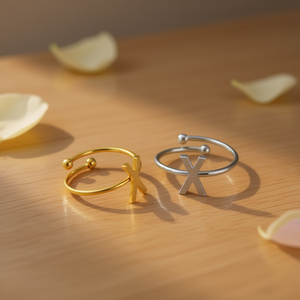 Anello X in Acciaio Inossidabile Angelina, Oro e Argento, 6mm, Gioiello Unisex con Lettera, Regalo - Product Image 2