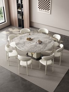 Ensemble <span class=keywords><strong>table</strong></span> et chaises de salle à manger rondes en pierre frittée, style moderne et minimaliste 2026, avec <span class=keywords><strong>table</strong></span> extensible et rangement intégré - Product Image 5