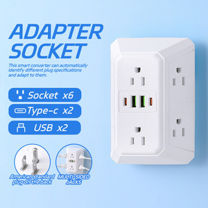 Regleta de Enchufes de Taiwán, Estándar Americano de 110 V, 6 Tomas, 2 USB-A, 2 USB-C, Convertidor Inteligente, Tomas Multiusos, México, Canadá, TK - Product Image 1