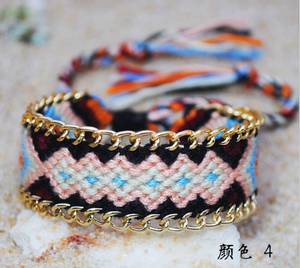 尼泊尔彩色手工编织可调手镯金链侧可调友谊手链波西米亚流苏海滩手链 - Product Image 5