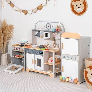 Ensemble de jeu d'imitation de cuisine en bois pour enfants : réfrigérateur, four, machine à laver, accessoires de cuisine pour tout-petits - Product Image 1