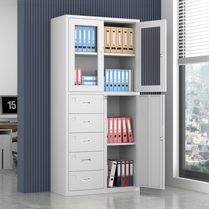 Armoire de rangement à 4 portes en métal Armoire à 6 tiroirs en acier Armoire à casiers en acier avec <span class=keywords><strong>porte</strong></span> <span class=keywords><strong>coulissante</strong></span> en verre - Product Image 5