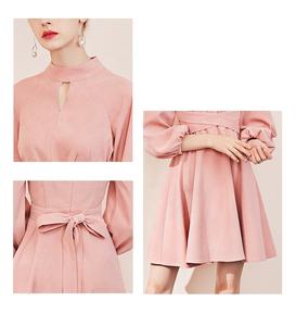 di Scuola Della Ragazza Delle Signore Carino Abiti Manicotto della Lanterna delle Donne Collo Alto <span class=keywords><strong>Rosa</strong></span> <span class=keywords><strong>Mini</strong></span> Vestito Casuale - Product Image 6