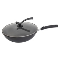 Wok en fonte avec manche en bois 32cm 1kg pour la cuisine, la maison et le restaurant personnalisable
