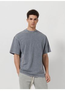 Design Top Quality Cropped Raw Cut Drop Shoulder Custom DTG Print Heavyweight Cotton Thick Collar Boxy Fit Men T Shirt - Product Image 5