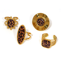 Bijoux de mode plaqués or 18 carats, ovales, ronds, carrés, motif léopard émaillé, en acier inoxydable, coupe ovale tendance, vente en gros pour femmes