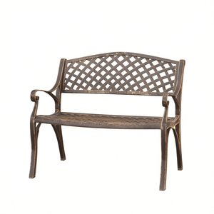 Brown Bronze Cast Aluminum Patio <b>Bench</b> Durable Outdoor <b>Garden</b> Furniture Traditional Design Antique Finish <b>2</b> <b>Seater</b> - Product Image 1