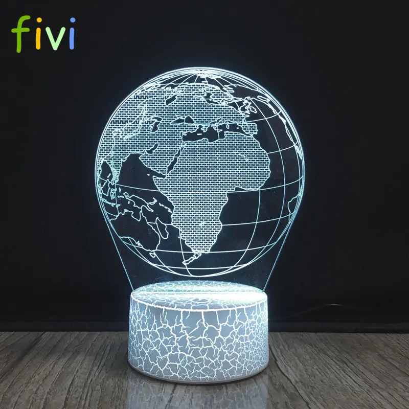 Creative Earth Globe 3D Holograma acrylic 7 Color Bedside Bedroom Lamp LED Lamp USB Night Light