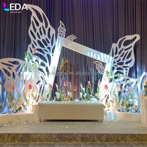LEDA <b>Wedding</b> & Event Backdrop White Irregular Rectangular Background Wall Metal Hollowed-out Butterfly Wing Background <b>Frame</b> - Product Image 3