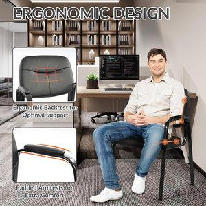 Chaises de bureau personnalisées pour usine, ensemble de 4 chaises d'accueil et de salle d'attente avec accoudoirs fixes rembourrés en cuir - Product Image 5