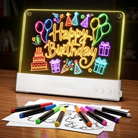 Tablette de dessin LED en acrylique pour enfants avec logo personnalisé, double panneau, 7 couleurs, luminosité réglable, tableau mémo lumineux, tableau d'écriture réinscriptible, rechargeable