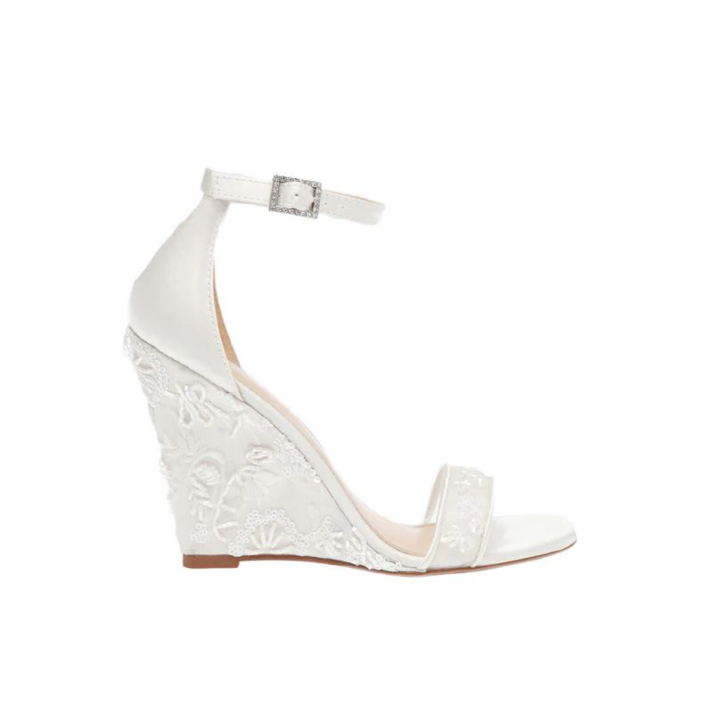 Ankle Strap White Wedge Wedding Shoes For Bride Clearance Bridal