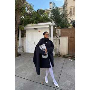 Gabardina Azul Marino con Cuello Solapa para Mujer, Impermeable, con Forro de Cachemira y Algodón Estampado, para Primavera, Otoño e Invierno - Product Image 2