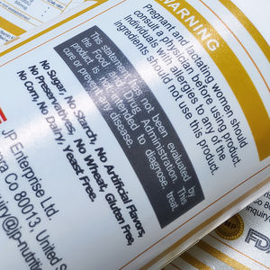 ملصقات مخصصة مقاومة للماء ذاتية اللصق مع طباعة الأشعة فوق البنفسجية الموضعية لتغليف زجاجات المكملات الغذائية - Product Image 4