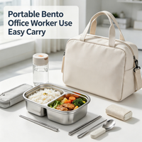 Boîte à bento portable de 1,2 L en acier inoxydable 304, compartimentée, pour conserver les aliments frais, avec couvercle visible, pour le stockage des repas au bureau