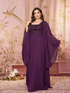 Robe de soirée maxi élégante pour femme, en mousseline de soie, à col carré, à manches longues, à sequins, à motifs patchwork, à <span class=keywords><strong>coupe</strong></span> ajustée, à ourlet plissé, de couleur violette - Product Image 6