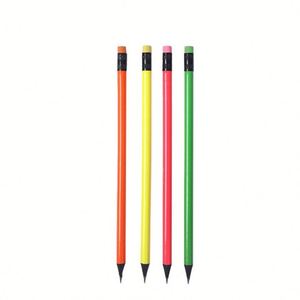 Crayons ronds en bois noir avec logo personnalisé imprimé en couleur fluorescente, crayons à dessin HB - Product Image 4