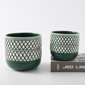 Planteur de fleurs de petite dimension, 12 pièces, décoration de bureau d'hôtel bon marché, vert mat, <span class=keywords><strong>avec</strong></span> gaufré - Product Image 4