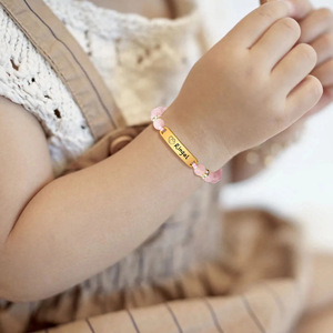 Bracelets pour enfants en acier inoxydable cristal rose naturel pierre turquoise plaque à la mode lettrage bracelets pour bébés à la mode - Product Image 2
