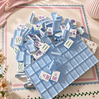 Juego de Mahjong Americano Transparente de 3 Capas, Color Azul Claro, con Exquisito Diseño Floral, Juego de Mesa para el Hogar, Regalo
