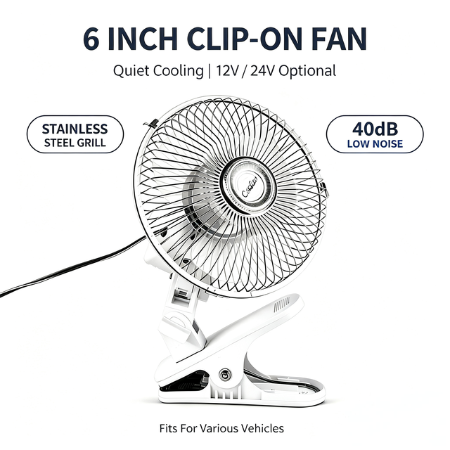 12V/24V Auto Car Cooling Ceiling Fan 6 Inch Portable High Quality Low Price for Truck and Bus Stainless Steel 12W 40 DB
