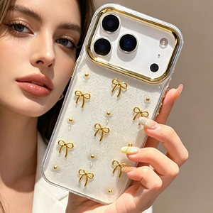 Custodia per telefono 3D con fiocco dorato e glitter per <span class=keywords><strong>iPhone</strong></span> 18 <span class=keywords><strong>Pro</strong></span> <span class=keywords><strong>Max</strong></span>, cover per cellulare per <span class=keywords><strong>iPhone</strong></span> 17 <span class=keywords><strong>Pro</strong></span> 16 15 LN034 - Product Image 4