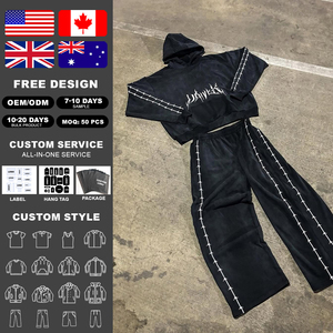Ensemble de survêtement sportif personnalisé par le fabricant, 400 g/m², brodé, surdimensionné, imprimé, décontracté, 100 % coton, 2 pièces - Product Image 2