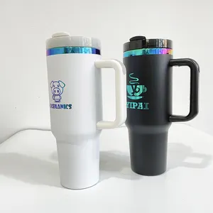 wholesale bulk Laser Engraved multiple colors sports vacuum insulated H2.0 40oz rainbow plated tumbler with handle and straw