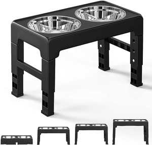 Bols surélevés pour animaux de compagnie Tompo, double bol pour eau et nourriture, 4 hauteurs réglables, bols surélevés pour chiens avec 2 bols en acier inoxydable - Product Image 1