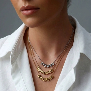 Mini Personalized Name Gold Plated Brass Trendy Link 3D Bubble Letter <strong>Initial</strong> Name <strong>Necklace</strong> <strong>Children's</strong> Hinduism Gift DIY - Product Image 2