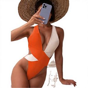 Traje de Baño de Una Pieza para Mujer, Azul, con Logotipo Personalizado, Sexy, Halter, Push-Up, Brasileño, con Tela de Spandex/Nylon Anti-UV - Product Image 2