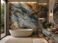 Dalle de quartzite Blue Louise polie veinée pour panneau mural TV, plateau de meuble flottant, comptoir de bar, plateau de table basse en pierre