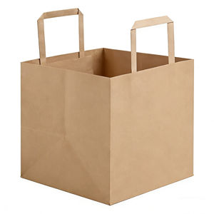 Sacs en papier kraft personnalisés, épais, à fond carré et poignées plates, pour l'emballage alimentaire, les courses et les cadeaux - Product Image 1