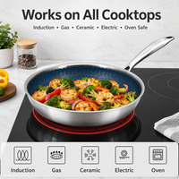 Ensemble de poêles de cuisson antiadhésives 3 couches en acier inoxydable alvéolé, avec couvercle, pour œufs et autres préparations