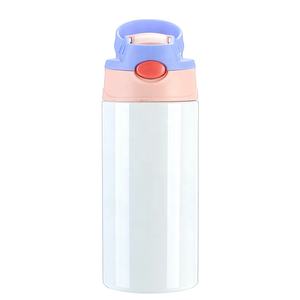 Botella de agua de acero inoxidable con tapa abatible para niños, vaso con logotipo personalizado, sin Bpa, sublimación blanca recta, 12oz - Product Image 4