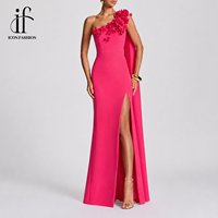 Gaun pesta mewah 3D floral one shoulder model mermaid dengan lengan cape, belahan tinggi, panjang lantai, untuk acara formal, tamu pernikahan, atau gaun malam