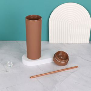 Wholesale Custom Stock Business Office <b>Gift</b> 16Oz Simple Straight Plastic Food Grade BPA Free Skinny Water Tumbler Cup With Straw - Product Image 4
