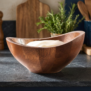 Bol à nouilles décoratif vintage fait main en bois d'acacia véritable poli, écologique, pour servir les aliments, pour la table de salon et la maison - Product Image 1