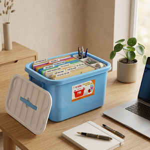Office Organizer <b>Storage</b> Box 50x40x30cm PP Plastic Multifunctional Large Capacity Modern Design Lid for <b>Wardrobe</b> Kitchen - Product Image 1