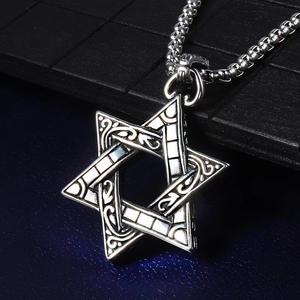 Collar con Colgante de Estrella Hexagonal de Moda Personalizada para Hombre, Collar con Colgante de Acero Inoxidable Plateado, Accesorios de Joyería para Hombre - Product Image 1
