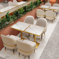 Ensemble de mobilier de restaurant moderne de luxe, tables dorées, chaises en acier inoxydable, canapé en bois pour hôtels commerciaux, cafés