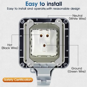 Scatola per Prese Elettriche da Esterno Impermeabile IP66, Presa 15A 250V con Copertura per Uso in <span class=keywords><strong>Giardino</strong></span> Esterno e Interno - Product Image 5