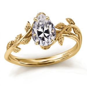 Bague de fiançailles solitaire en argent sterling 925 avec zircon taille poire et motif feuille de vigne, bijoux de mariée inspirés de la nature pour femme, vente en gros - Product Image 3