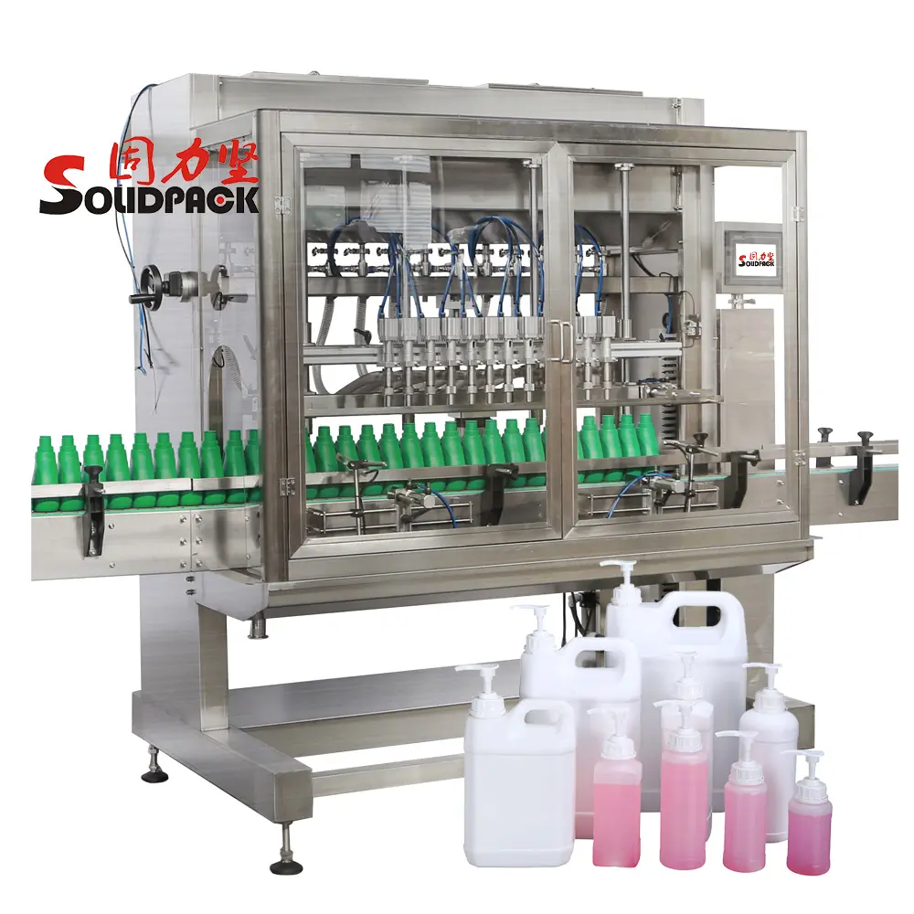 Solidpack Tianjin Fabriek Verkopen Automatische 10 Heads Pesticide Gravity Feed Drank Bottelen Machine Vullen Lijn Voor Chemische