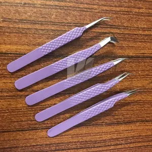 Purple Japanese stainless steel with daimond grip eyelash extension tweezers with custom logo