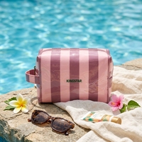 Sac de plage et de maquillage en PVC transparent rayé, imperméable, avec logo personnalisé et poignée souple – Vente en gros