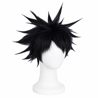 Perruque courte noire à pointes pour cosplay, franges effilées, en fibre synthétique, pour usage quotidien, vente en gros, OEM