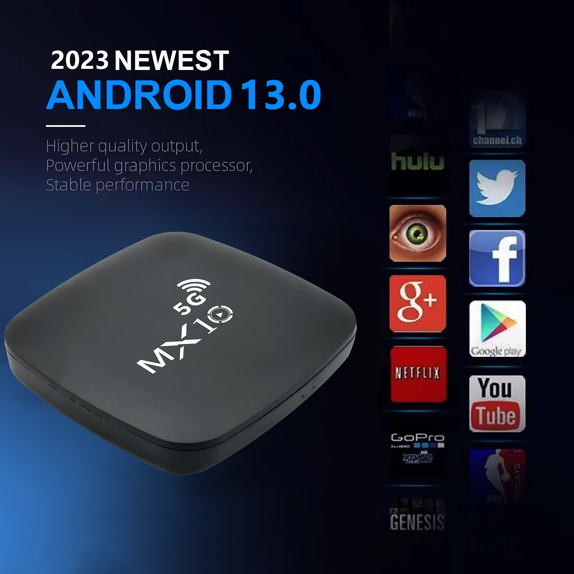 Android 13 MX10 5G Smart TV Box, 4K Quad Core, Dual Band WiFi6