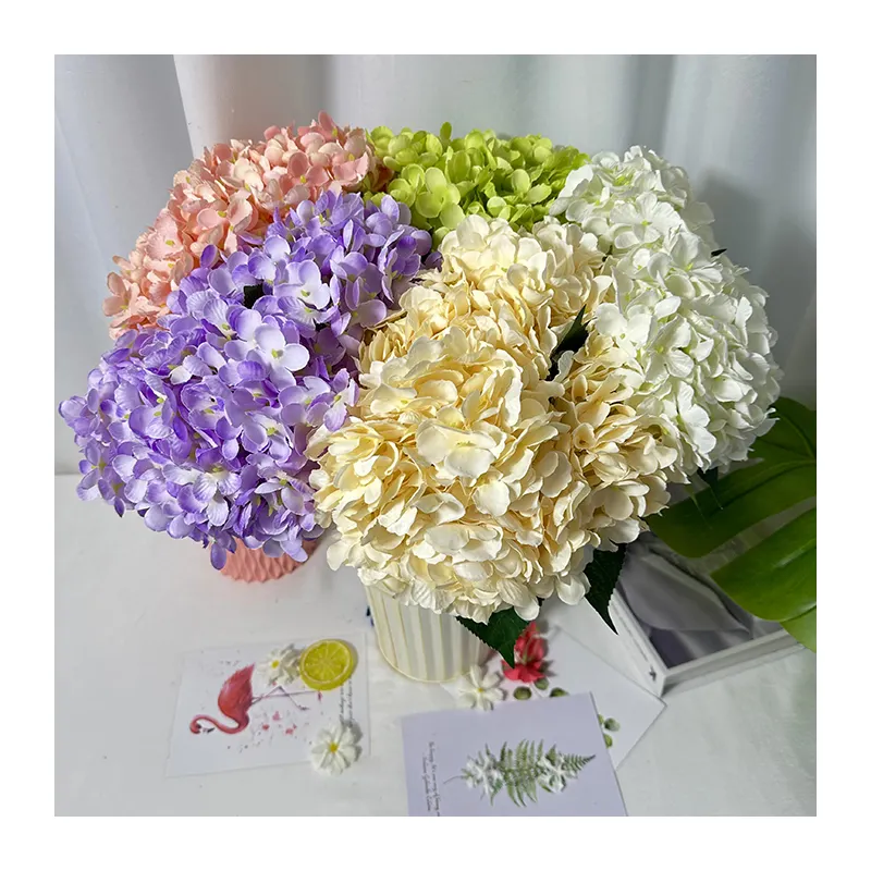 Renkli düğün Centerpieces 5 kafa yapay ortanca çiçek buket zemin bez ortancalar çiçekler