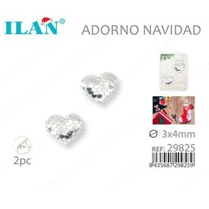 Ilan Ornamento natalizio a forma di cuore 3x4mm Argento 2 pezzi per decorazioni natalizie - Product Image 3